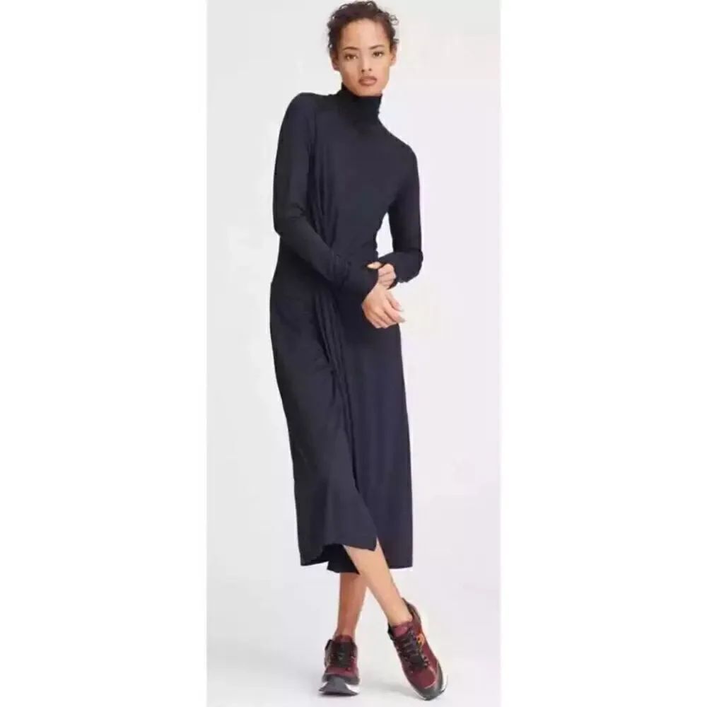 Rag & Bone Draped Shaw Turtleneck Midi Dress Long Sleeve in Black NWT Size Large